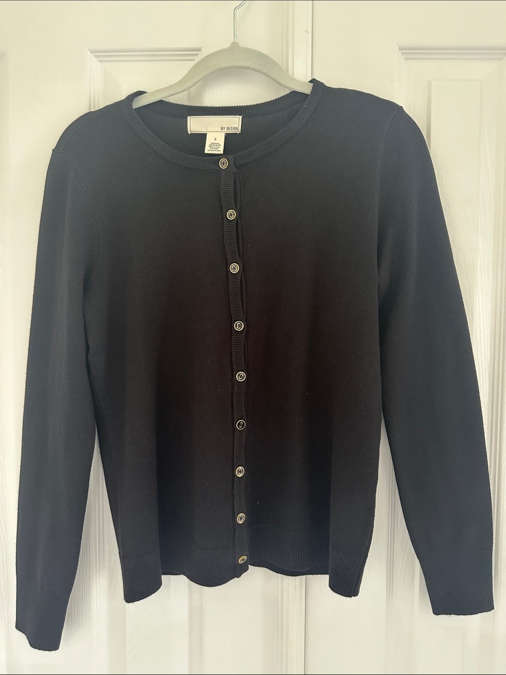 Classic Black Button-Front Crewneck Cardigan by St. John